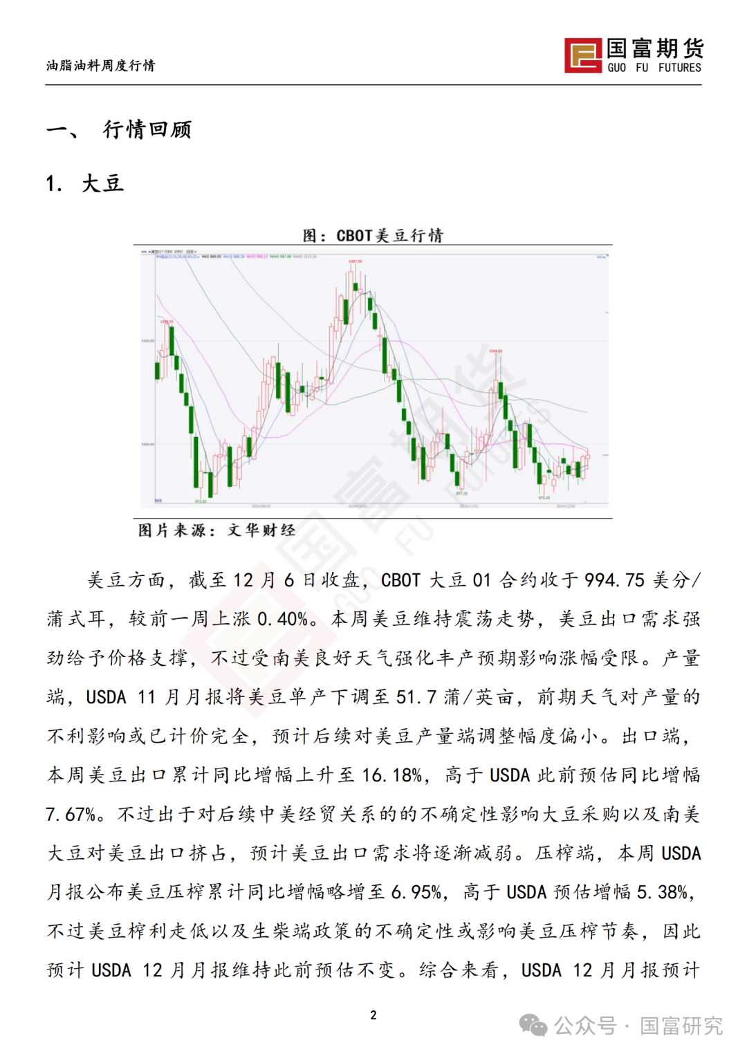 【国富豆系研究周报】进口成本支撑减弱，DCE 豆粕大幅下挫 20241209